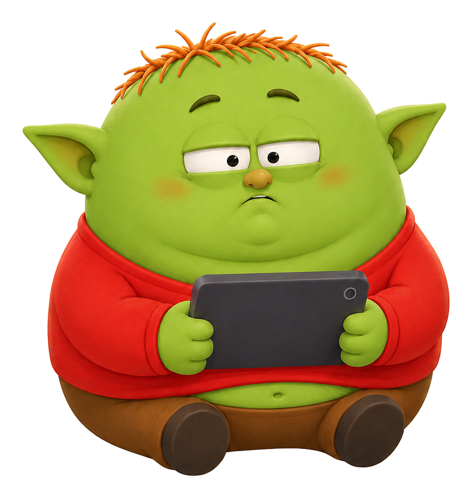 The QuestLock goblin clutching a phone